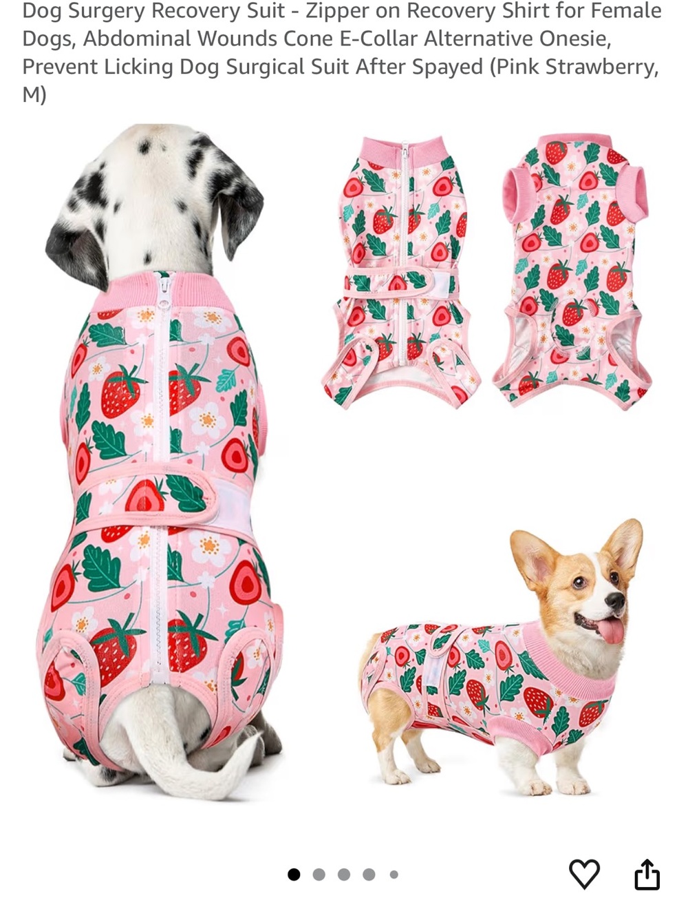 Pink Strawberry Dog Surgery Recovery Suit - Zippered Onesie